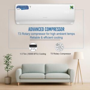 Star Track 1.5 ton Split Air Conditioner,18000 BTU, R410A, T3 Rotary Compressor, Auto Restart, White, 5 Year Warranty on the Compressor